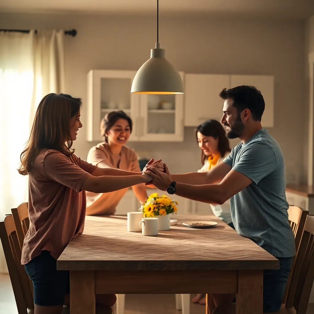 Family holding hands in a supportive circle